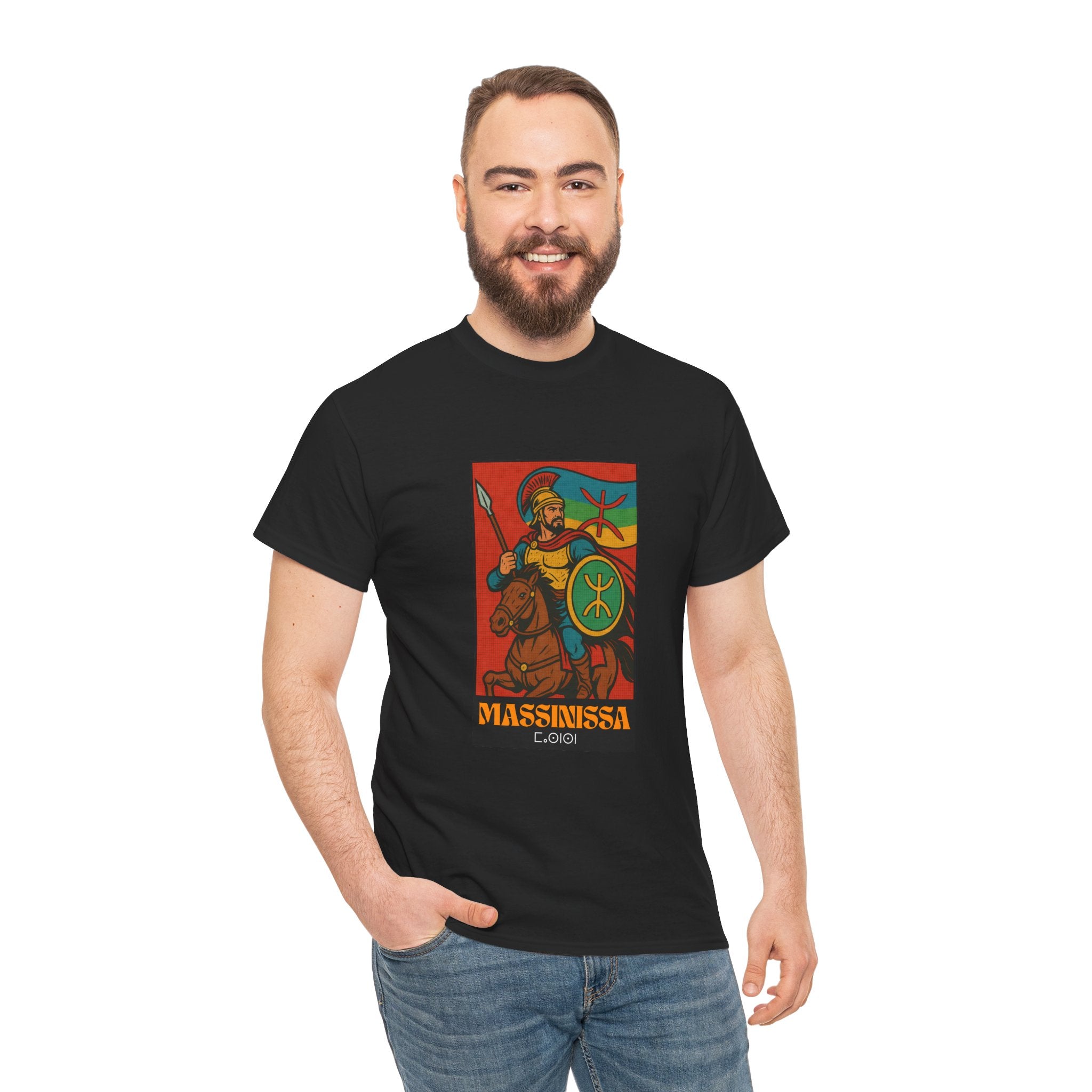 T-shirt Massinissa Guerrier Kabyle à Cheval - Lance et Bouclier