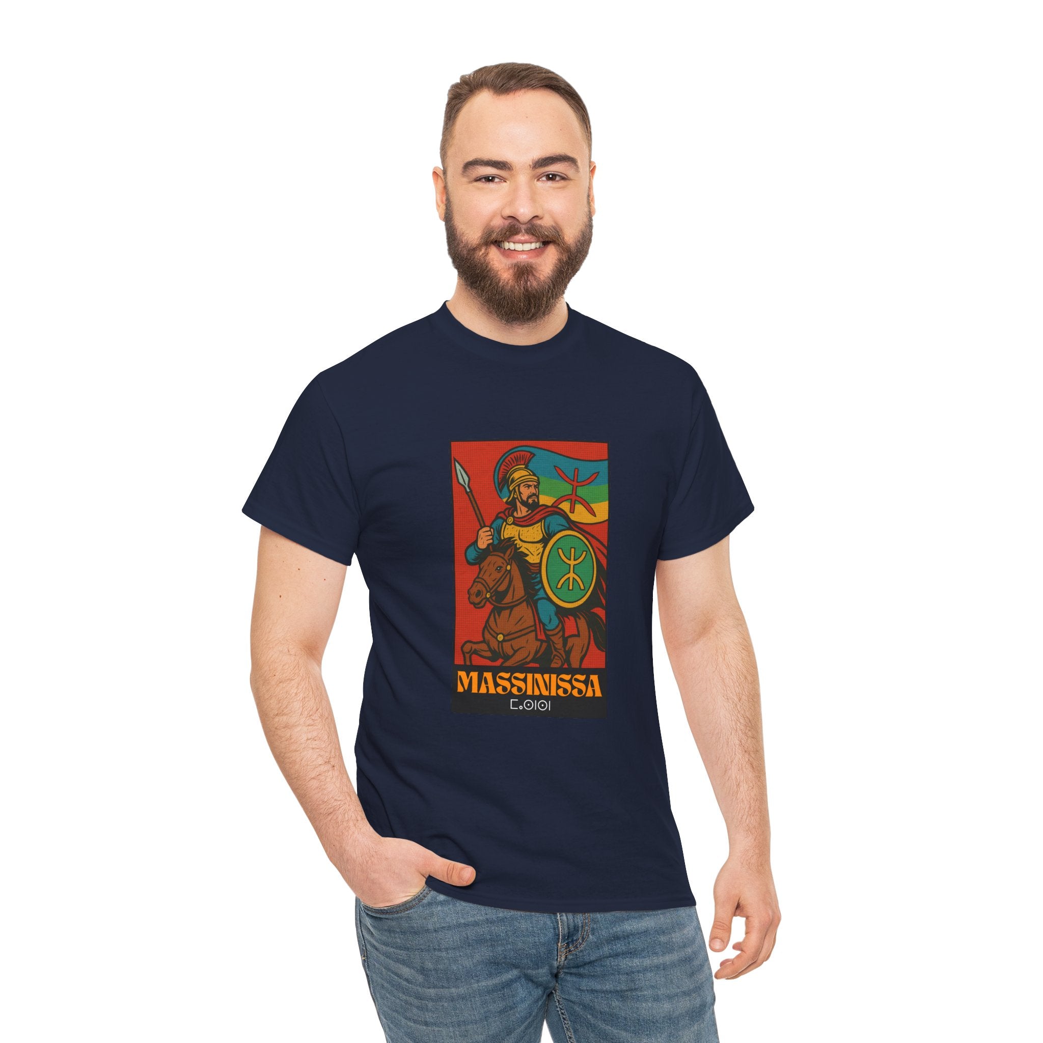 T-shirt Massinissa Guerrier Kabyle à Cheval - Lance et Bouclier