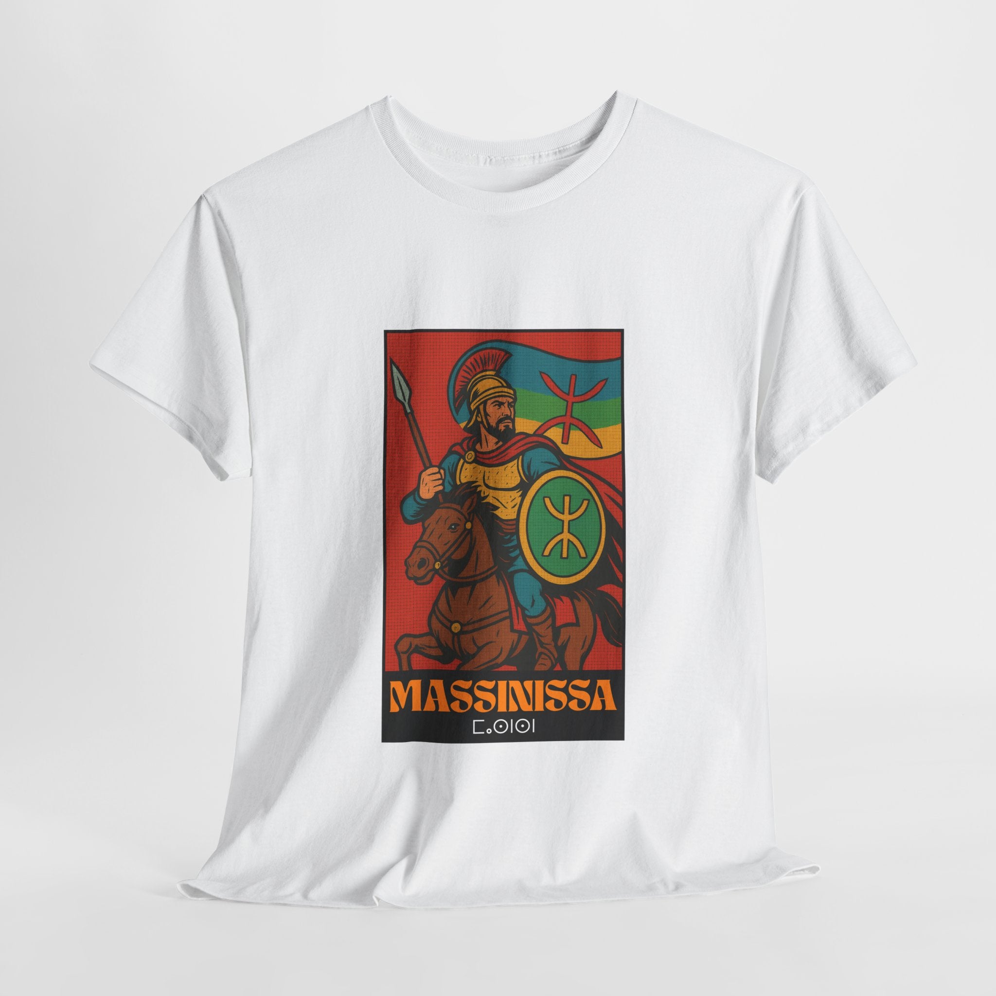 T-shirt Massinissa Guerrier Kabyle à Cheval - Lance et Bouclier