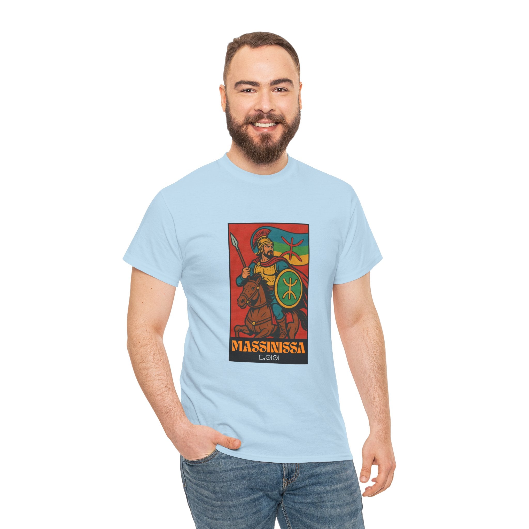 T-shirt Massinissa Guerrier Kabyle à Cheval - Lance et Bouclier
