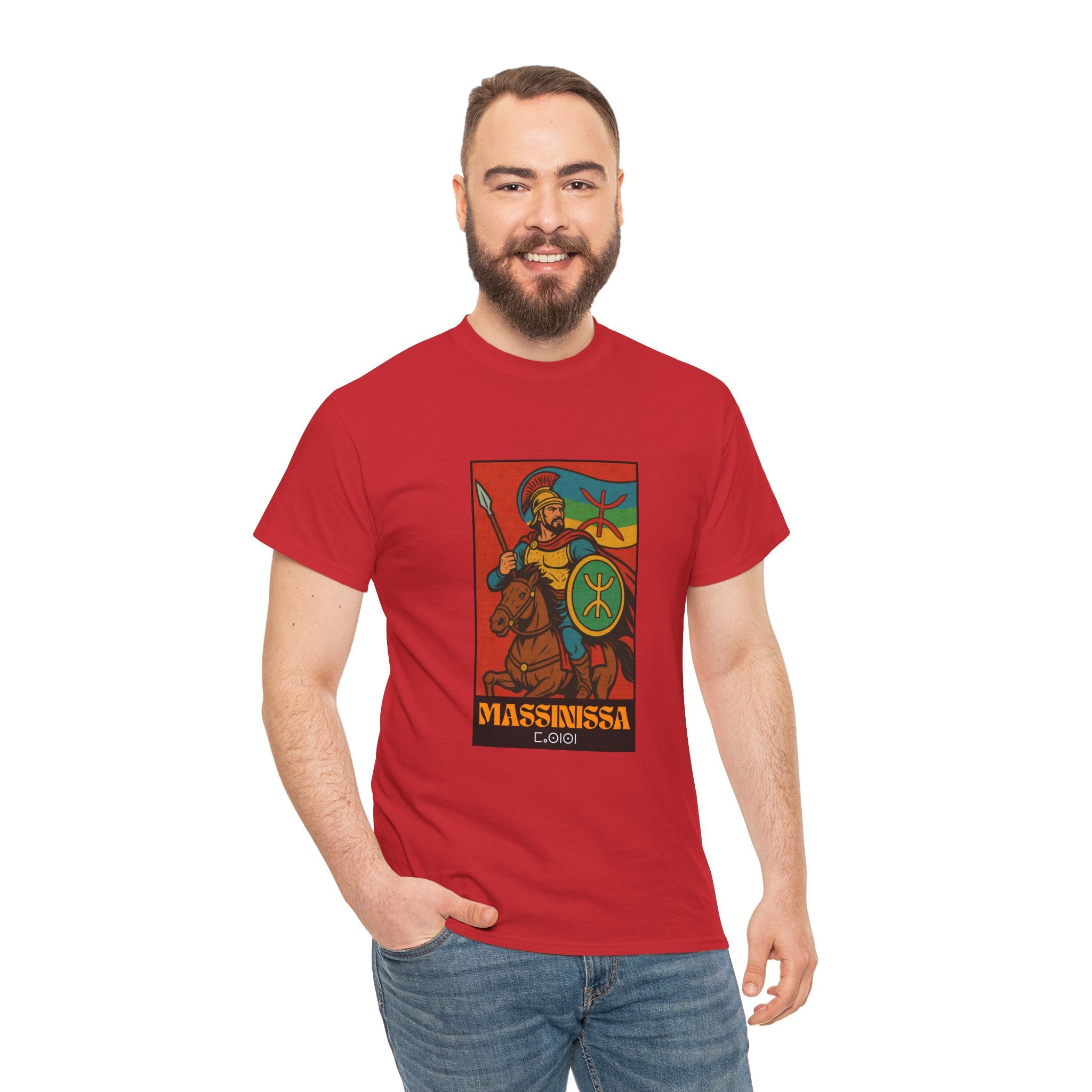 T-shirt Massinissa Guerrier Kabyle à Cheval - Lance et Bouclier