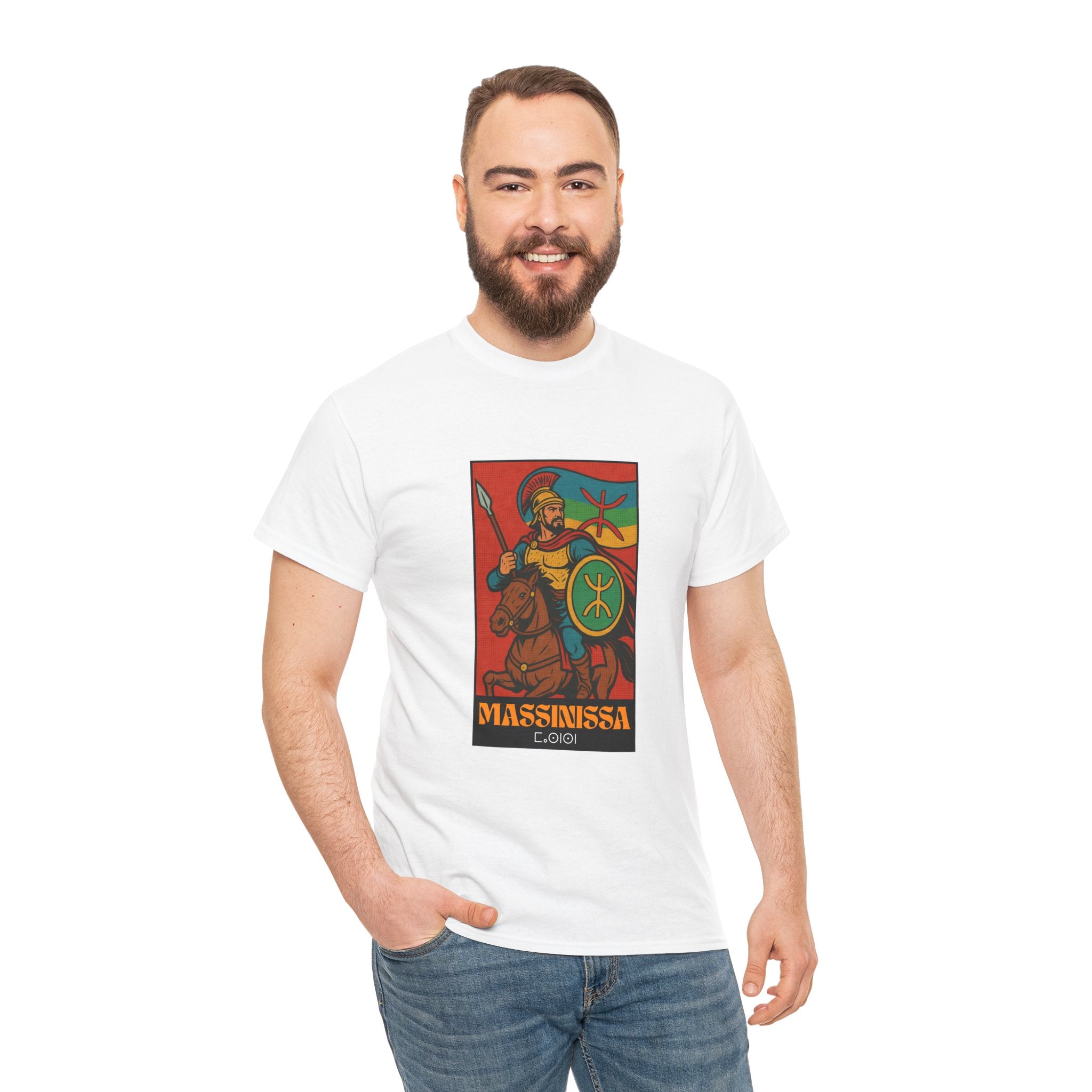 T-shirt Massinissa Guerrier Kabyle à Cheval - Lance et Bouclier